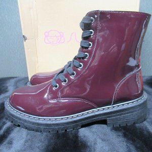 Sugar Kaedy Wine Patent Leather Combat Boot Sz. 10